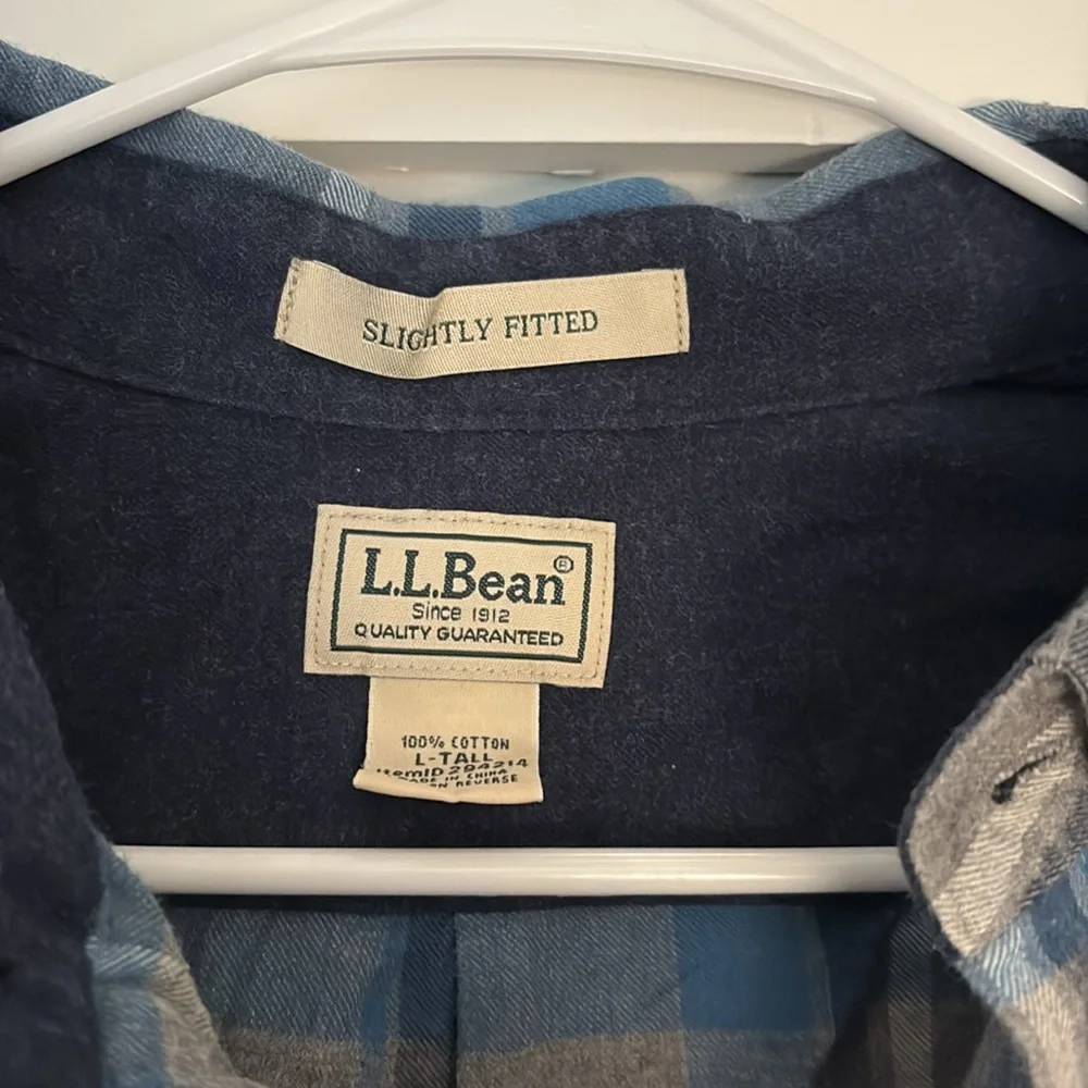 L.L. Bean Blue and Gray Checkered flannel Shirt. Men’s large Tall - Picture 2 of 2